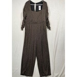 Torrid Wide Leg Black Metallic Jumpsuit Size 12 Glitter Knit Long Sleeve NEW